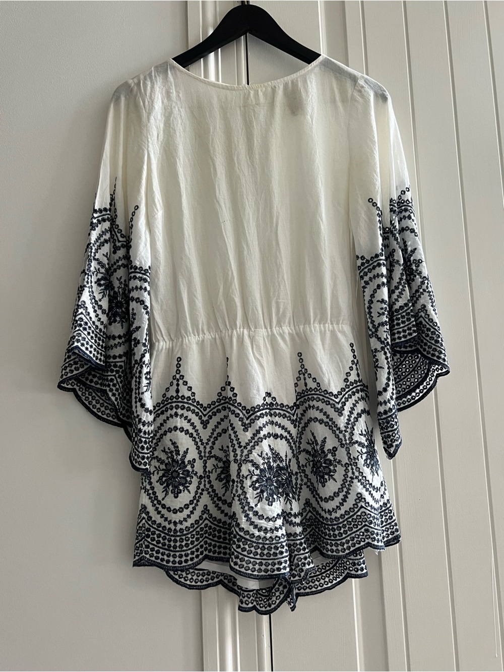 White Embroidered Bell-Sleeve Women’s Romper